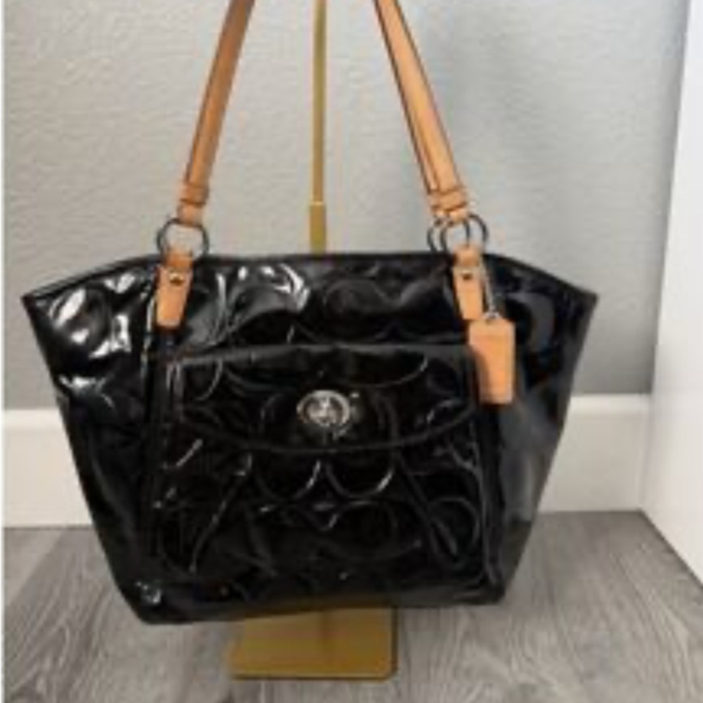 Black Patent Leather Coach Tote Bag